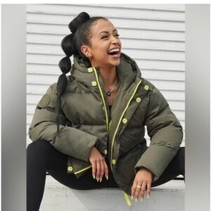 Fabletics Army Green Convertible Puffer Jacket